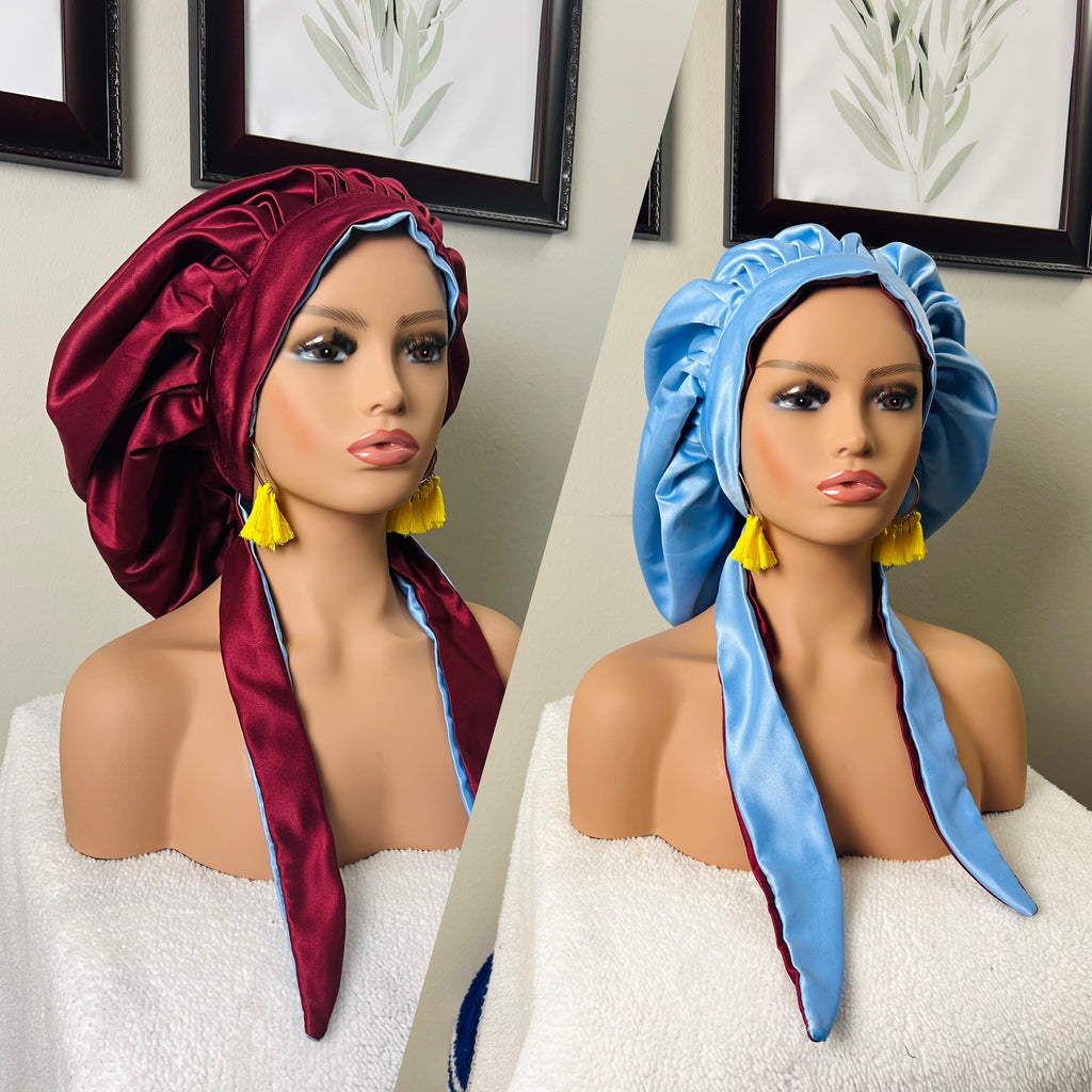 Reversible Two tone satin bonnets for women