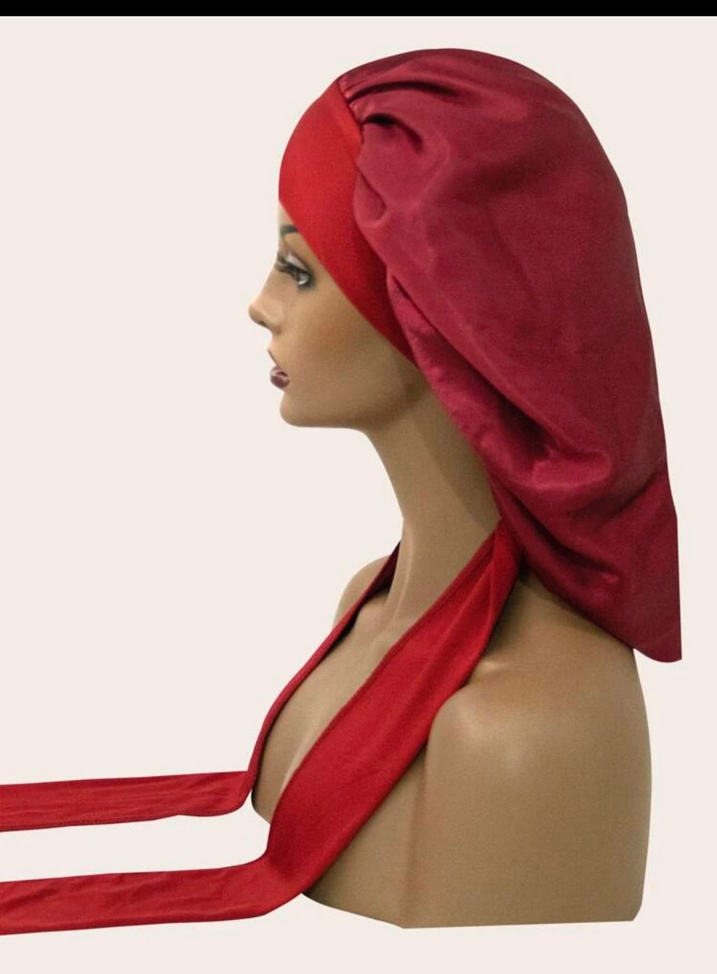 Large reversible satin bonnets with long wrap