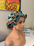 Patterned satin hair bonnet