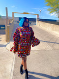 Lucy Ankara shift dress with exaggerated sleeves