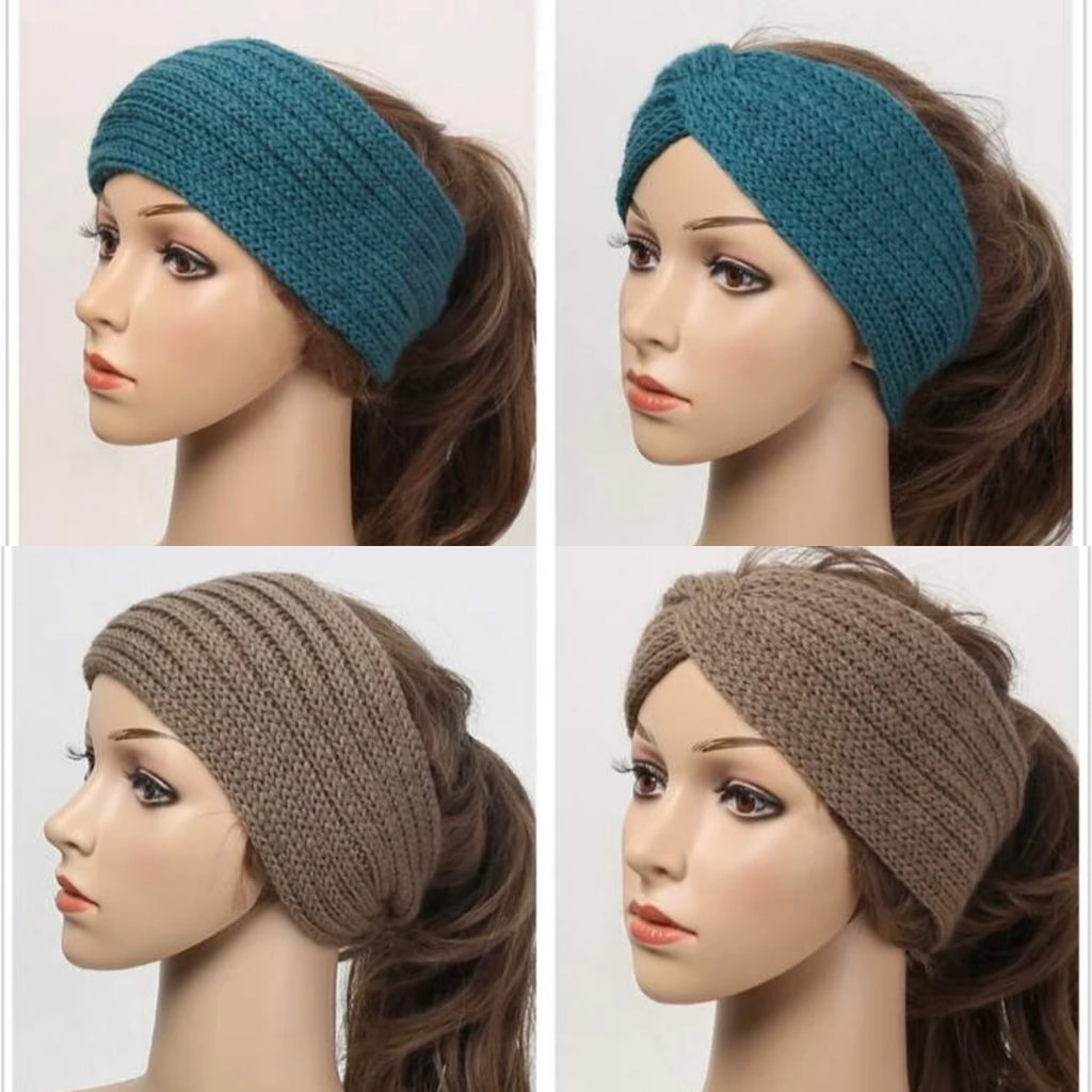 Set of THREE Winter hand knit head warmer for women.