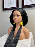 Large reversible satin bonnets with long wrap