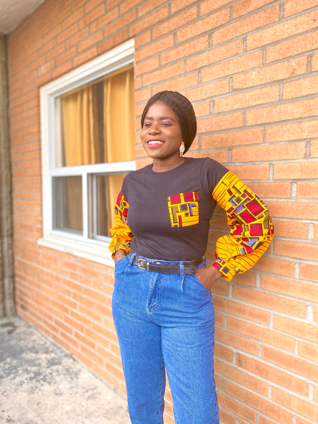 Doxa African Print T-shirt with exaggerated sleeves