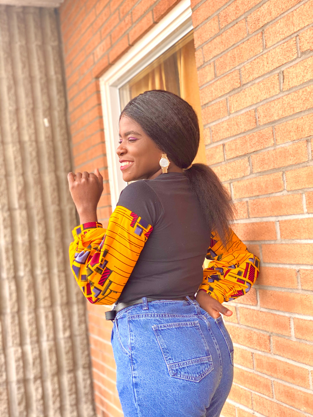 Doxa African Print T-shirt with exaggerated sleeves